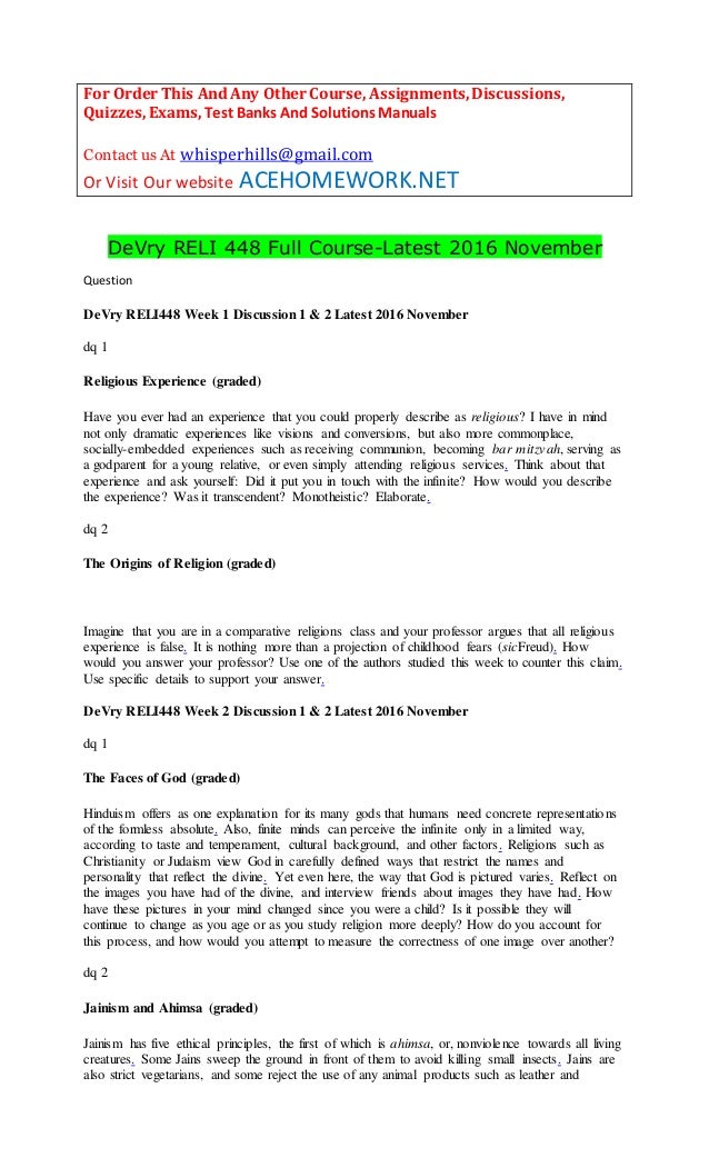 De Vry Reli 448 Full Course Latest 2016 November