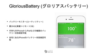 GloriousBattery (ꥢХåƥ`)
? Хåƥ`˥`(`ƥƥ`)
? 4̨(gC1+`3̨)
? ֳ֤iPhoneiPadʤɤΙCΥХ
ƥ`״B_J
? լˤiPhoneΥХåƥ`״B_J

 