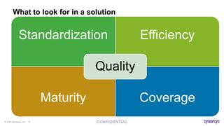 © 2020 Synopsys, Inc. 15
What to look for in a solution
Standardization Efficiency
Maturity Coverage
Quality
 