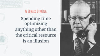 W Edward DemIng
Spending time
optimizing
anything other than
the critical resource
is an illusion
28
 