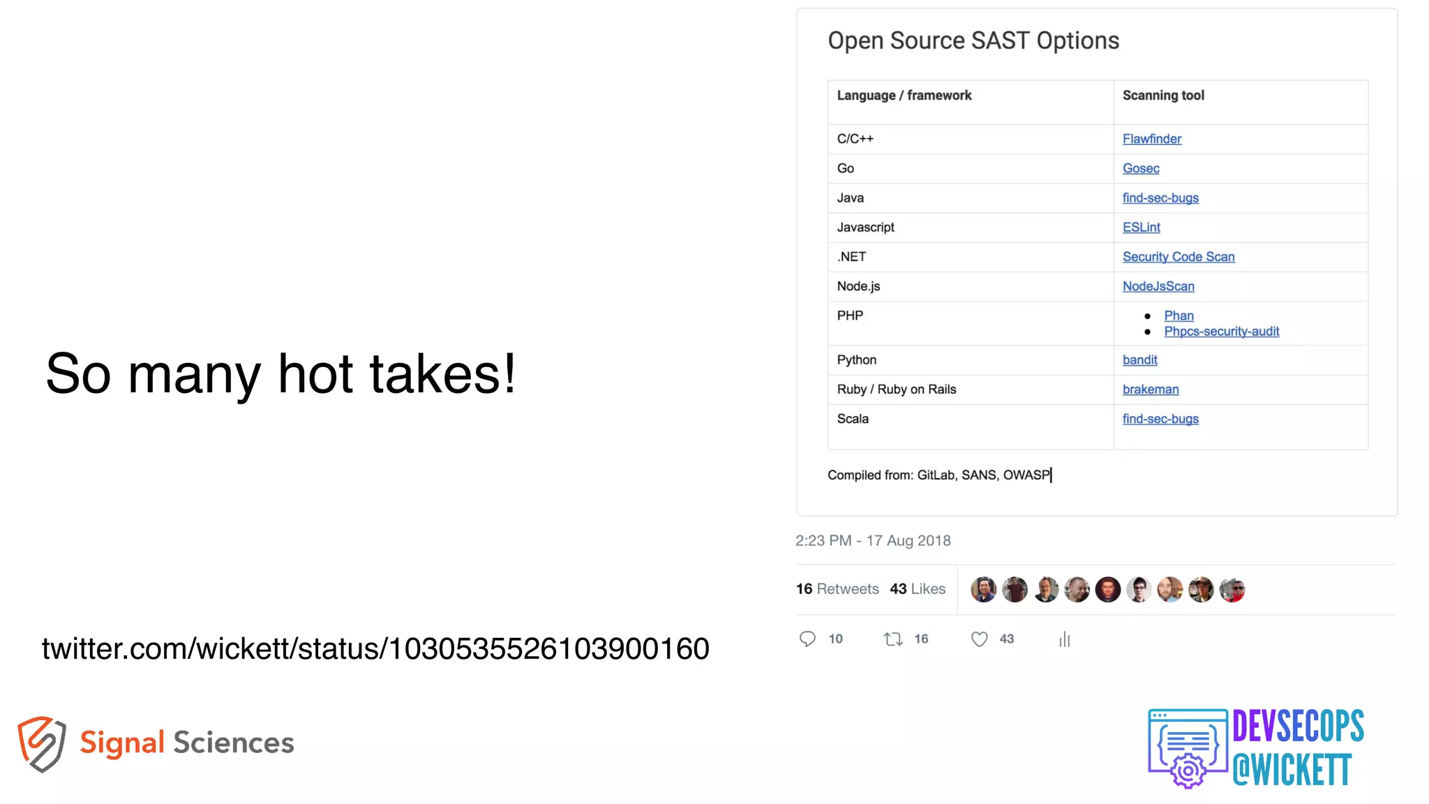 So many hot takes!
twitter.com/wickett/status/1030535526103900160
 