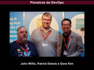 Pioneiros do DevOps
John Willis, Patrick Debois e Gene Kim
 