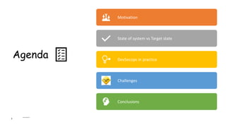 Priyanka Raghavan
Agenda
Motivation
State of system vs Target state
DevSecops in practice
Challenges
Conclusions
3
 