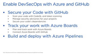 ▪
▪
▪
▪
▪
▪
▪
▪
Source: https://docs.microsoft.com/en-us/devops/devsecops/enable-devsecops-azure-github?view=azure-devops
 