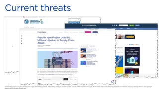 Source: https://www.cisa.gov/uscert/apache-log4j-vulnerability-guidance, https://blog.sonatype.com/npm-project-used-by-millions-hijacked-in-supply-chain-attack, https://www.bleepingcomputer.com/news/security/big-sabotage-famous-npm-package-
deletes-files-to-protest-ukraine-war/
 