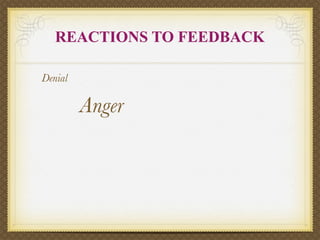 REACTIONS TO FEEDBACK

Denial

         Anger
 