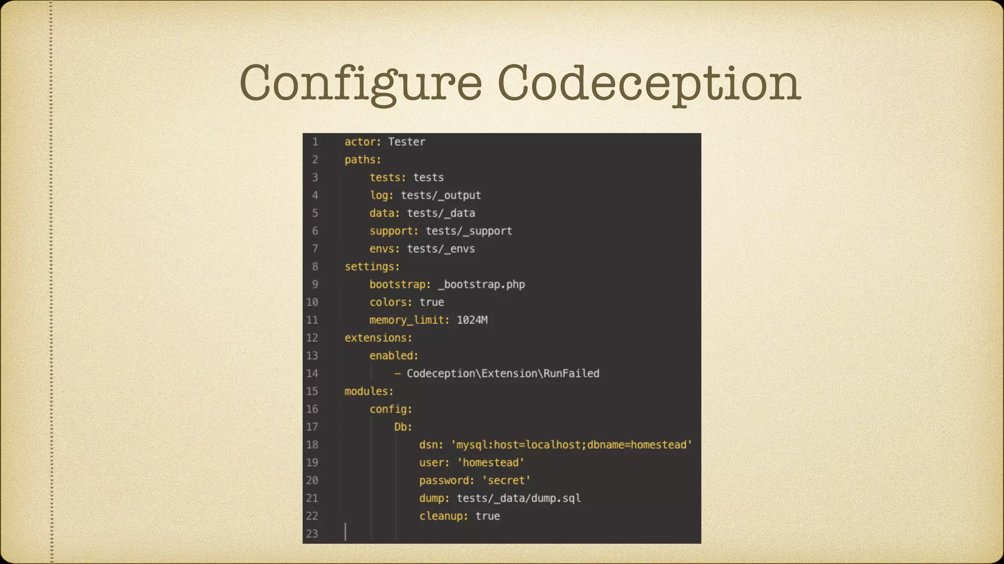 Configure Codeception 