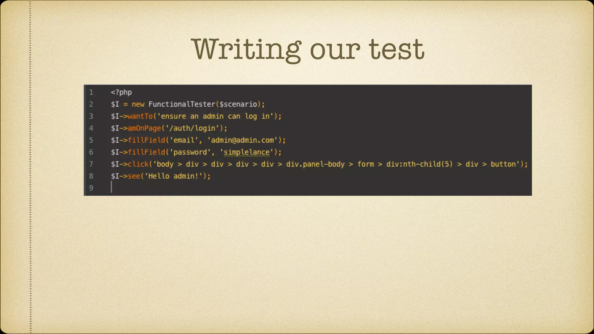 Writing our test 