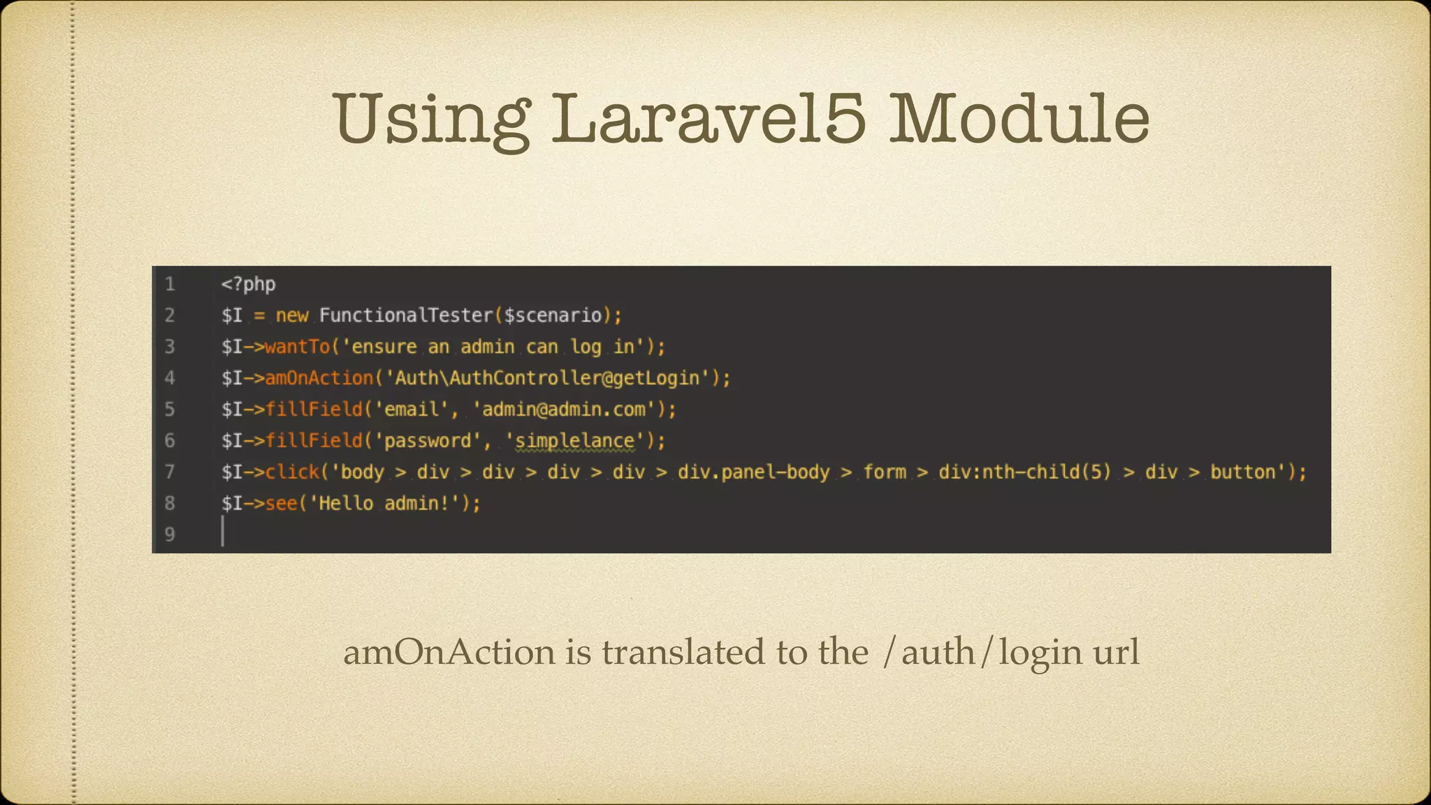 Using Laravel5 Module amOnAction is translated to the /auth/login url 