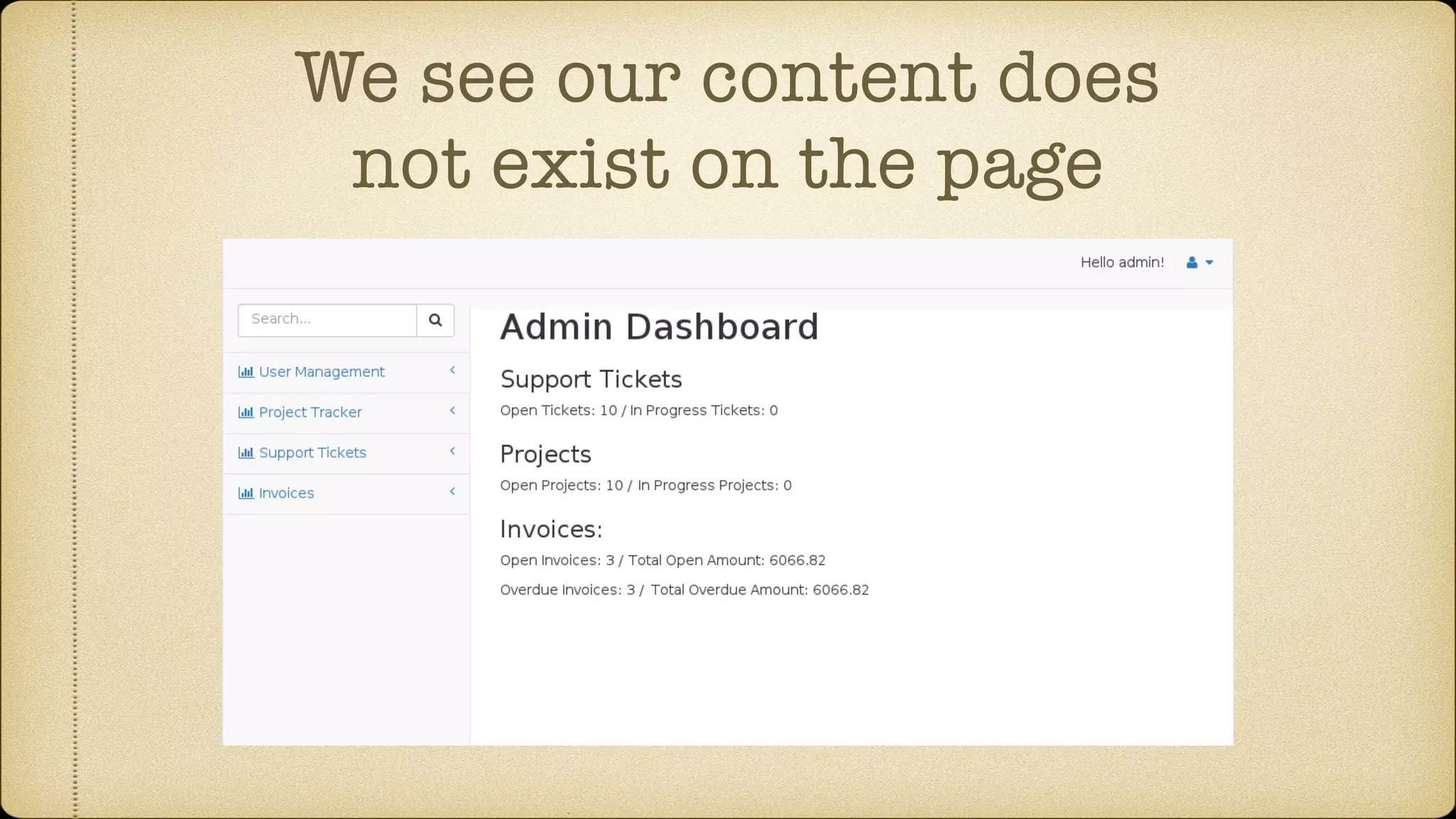 We see our content does not exist on the page 