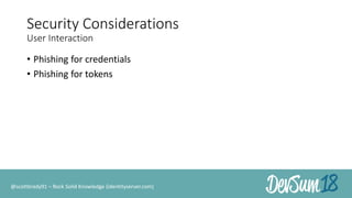 Security Considerations
User Interaction
• Phishing for credentials
• Phishing for tokens
@scottbrady91 – Rock Solid Knowledge (identityserver.com)
 