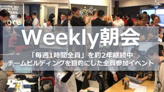 Weekly朝会
「毎週1時間全員」を約2年継続中
チームビルディングを目的にした全員参加イベント
 