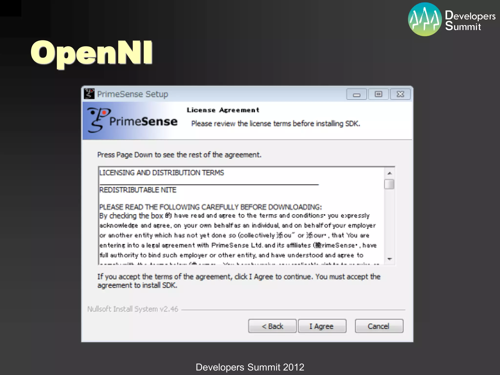 OpenNI




         Developers Summit 2012
 