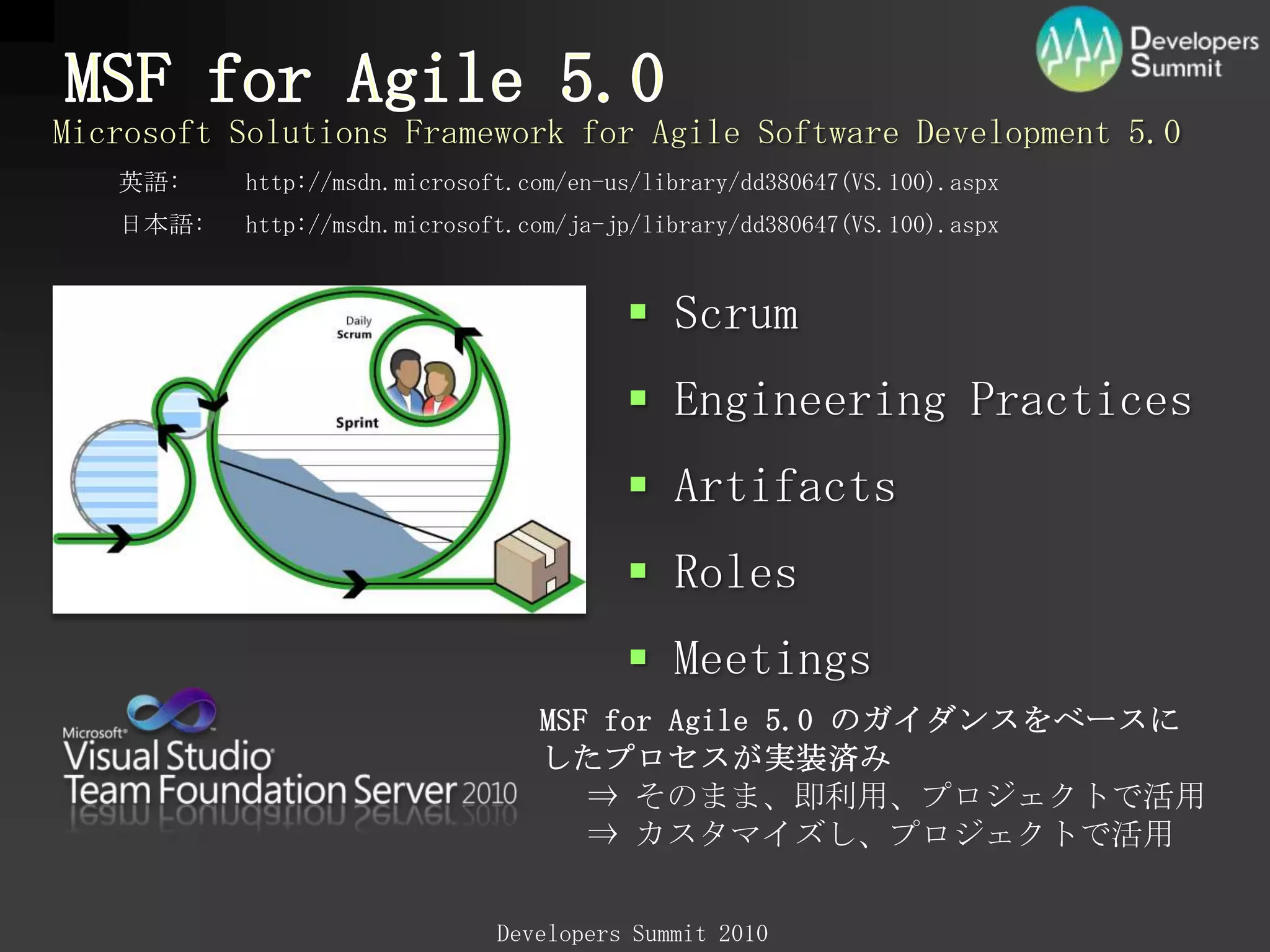 その他VisualStudio2010 製品構成すべてのエディションで AgileReady!設計から導入まで、アプリケーション ライフサイクルすべての工程に対応UMLアーキテクチャーの可視化高い品質と生産性を維持しながら開発するために必要な機能を搭載コードカバレッジコード メトリックス多様なアプリケーション開発を実現するために必要な基本機能を提供単体テストリファクタリング※ 機能は一例です。上位のエディションには下位のエディションのすべての機能が含まれます。