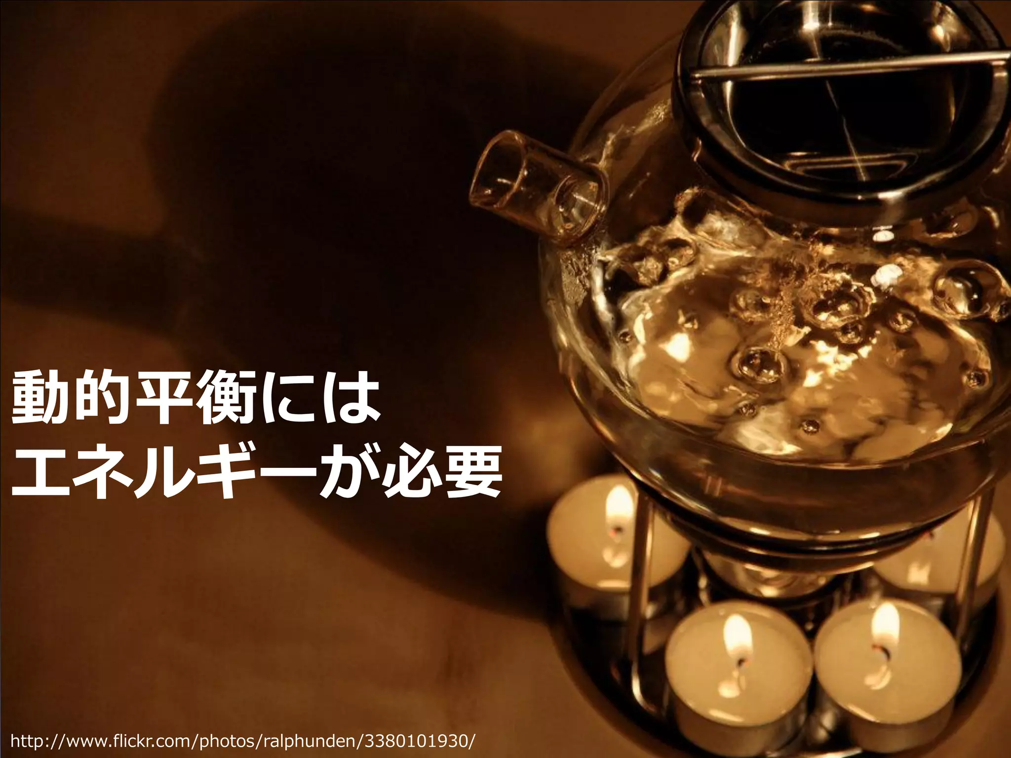 動的平衡には
エネルギーが必要



http://www.flickr.com/photos/ralphunden/3380101930/   Developers Summit 2010   32
 