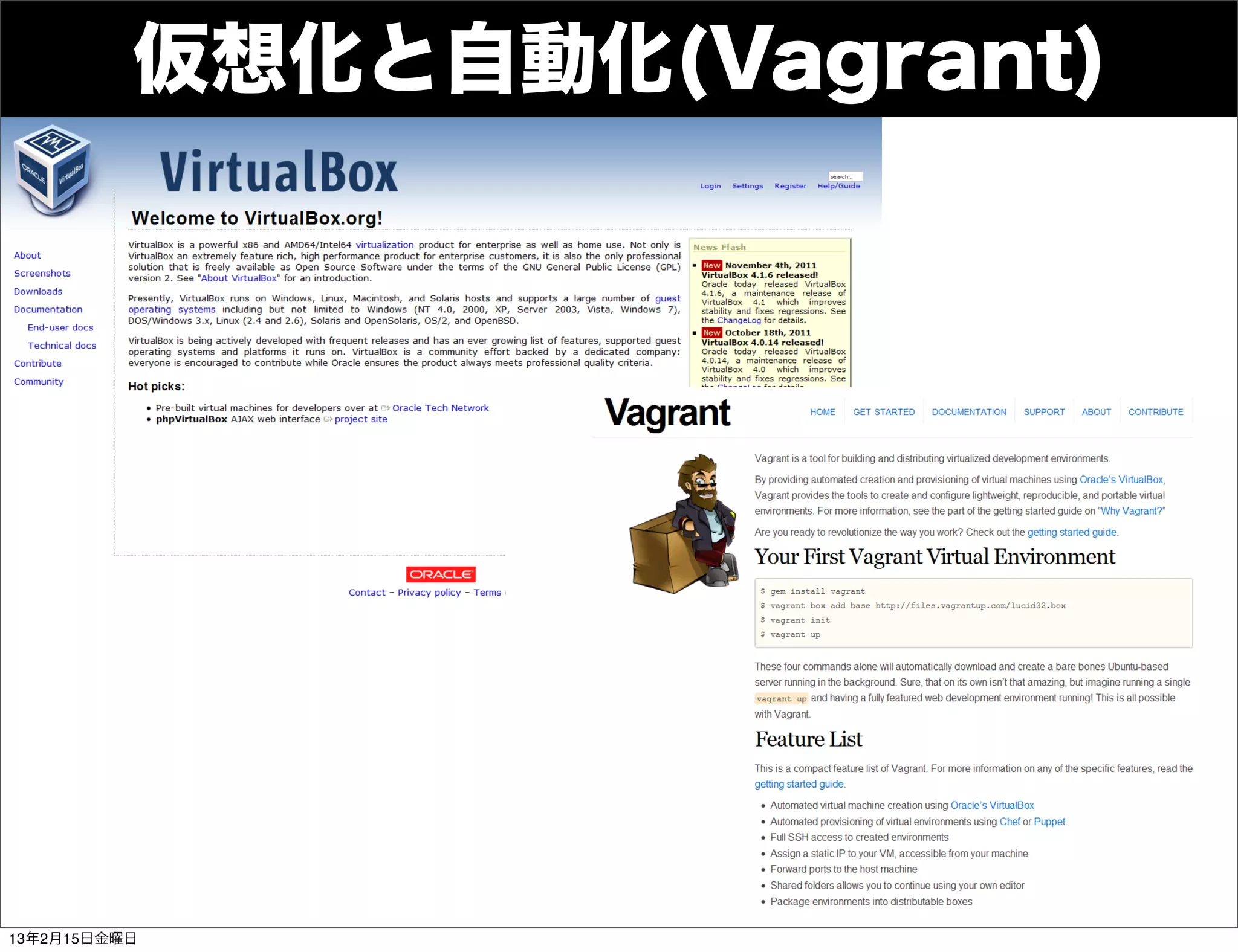 仮想化と自動化(Vagrant)




13年2月15日金曜日
 