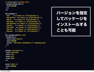 バージョンを指定
              してパッケージを
              インストールする
              ことも可能




13年2月15日金曜日
 