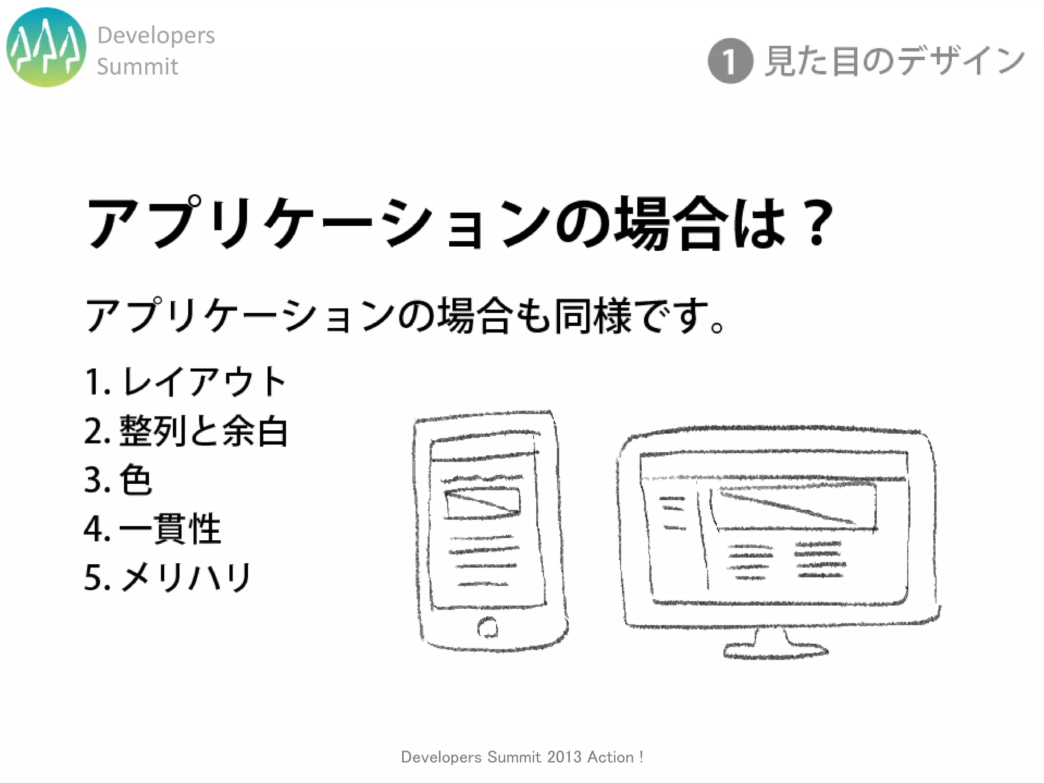 Developers
Summit




             Developers Summit 2013 Action !
 