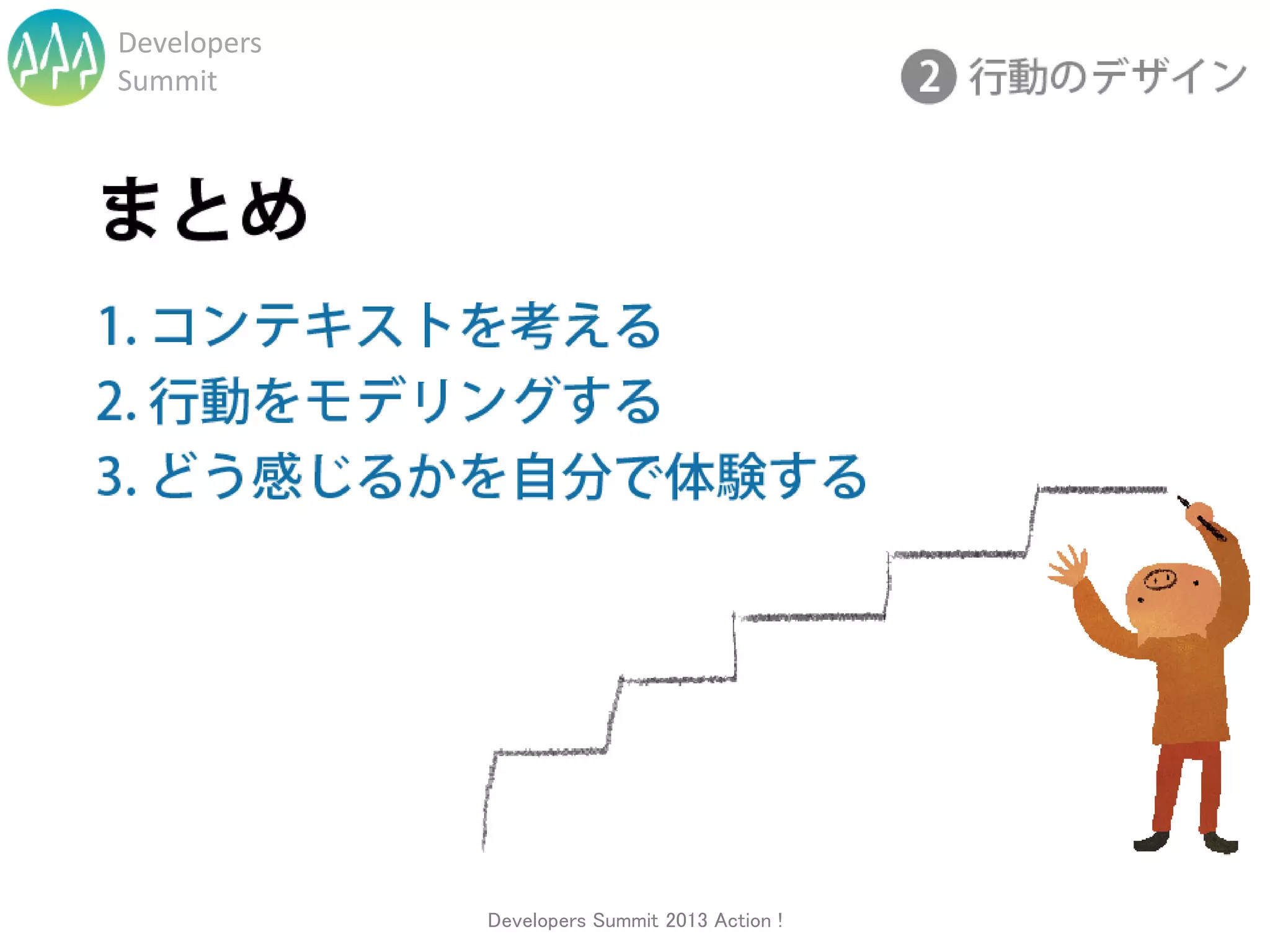 Developers
Summit




             Developers Summit 2013 Action !
 