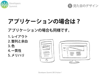 Developers
Summit




             Developers Summit 2013 Action !
 