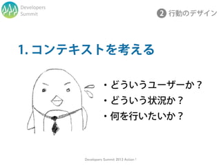 Developers
Summit




             Developers Summit 2013 Action !
 