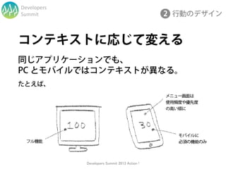 Developers
Summit




             Developers Summit 2013 Action !
 