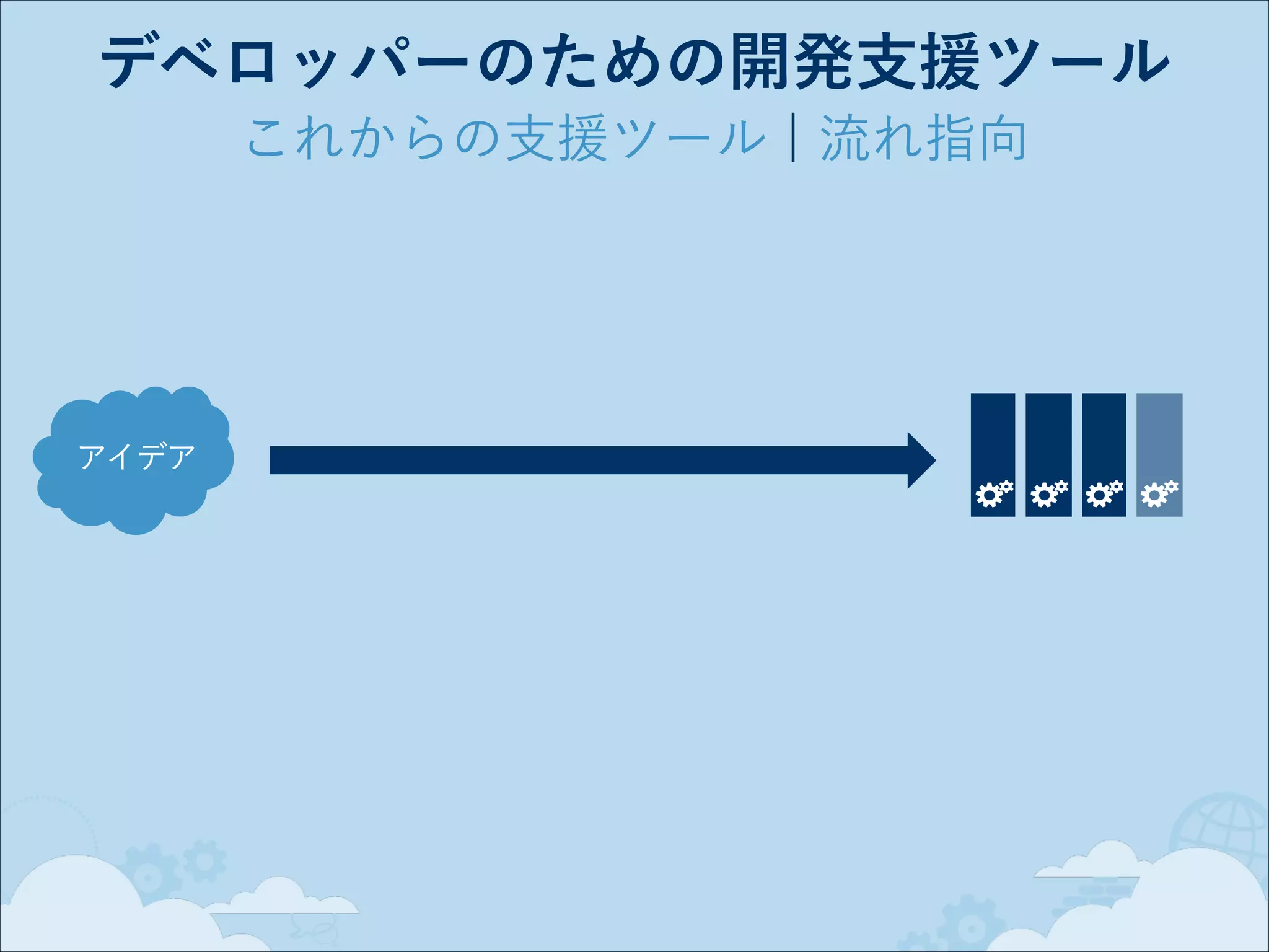 デベロッパーのための開発支援ツール
これからの支援ツール ¦ 流れ指向

アイデア

 
