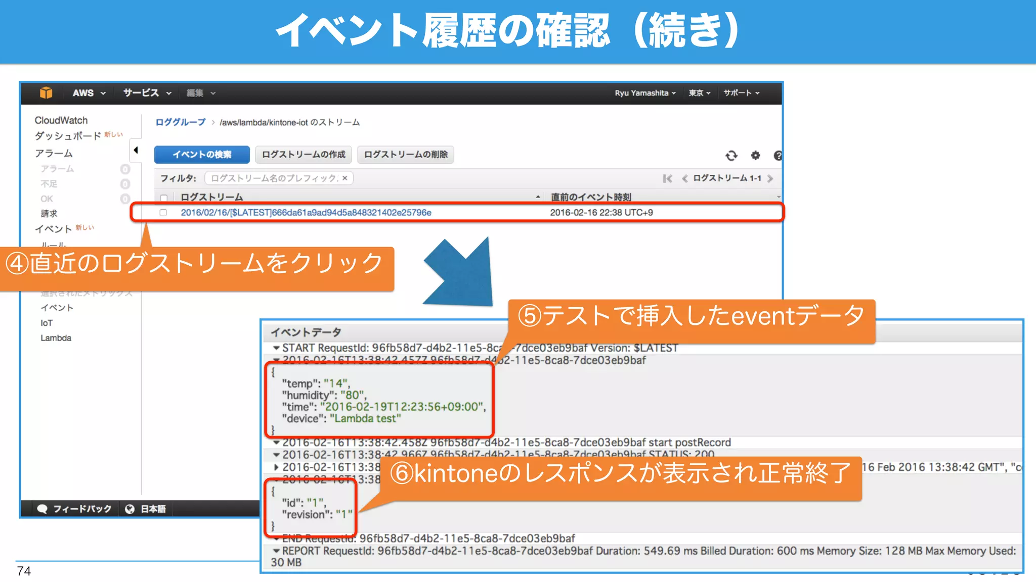 kintoneアプリの設定（インシデント管理アプリのID確認）
74
①アプリURLの「/k/」の後ろ
の数値（アプリID）をメモ
 