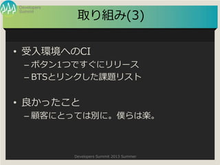 Summit
Developers
Developers Summit 2013 Summer
ȡM(3)
? hؤCI
C ܥ1ĤǤ˥`
C BTSȥ󥯤n}ꥹ
? ä
C ͤˤȤäƤτeˡWϘS
 