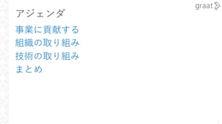 アジェンダ
事業に貢献する
組織の取り組み
技術の取り組み
まとめ
2
 