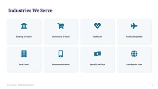 Industries We Serve
Banking & Fintech eCommerce & Retail Healthcare Travel & Hospitality
Real Estate Telecommunications Payroll & HR Tech Cross-Border Trade
Dev Technosys | eWallet App Development 11
 