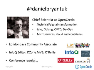 @danielbryantuk
• London Java Community Associate
• InfoQ Editor, DZone MVB, O’Reilly
• Conference regular…
03/12/2016 @da...