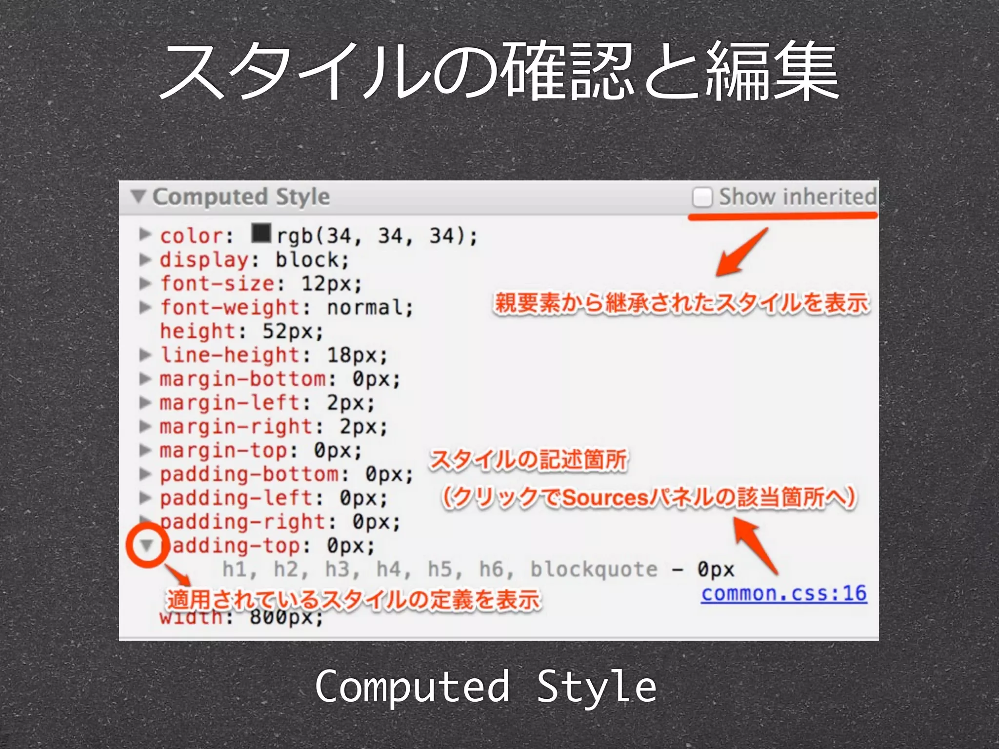 スタイルの確認と編集




  Computed Style
 