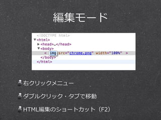 編集モード 
右クリックメニュー 
ダブルクリック・タブで移動 
HTML編集のショートカット（F2） 
 
