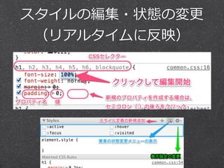 スタイルの編集・状態の変更更 
（リアルタイムに反映） 
 