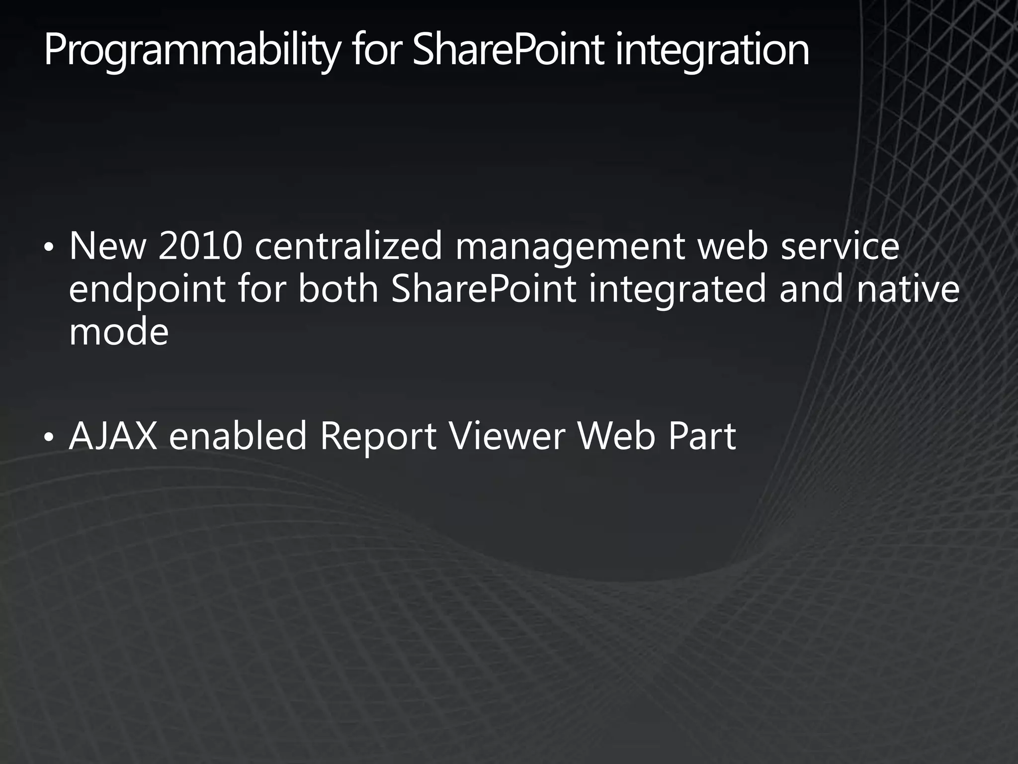 Componentizing ReportsSharing and reusing report partsPublish report items to the catalog for re-use