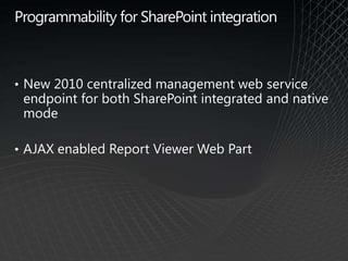 Componentizing ReportsSharing and reusing report partsPublish report items to the catalog for re-use