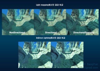 Indirect Lighting에서의 결과 비교
Light mapping에서의 결과 비교
 