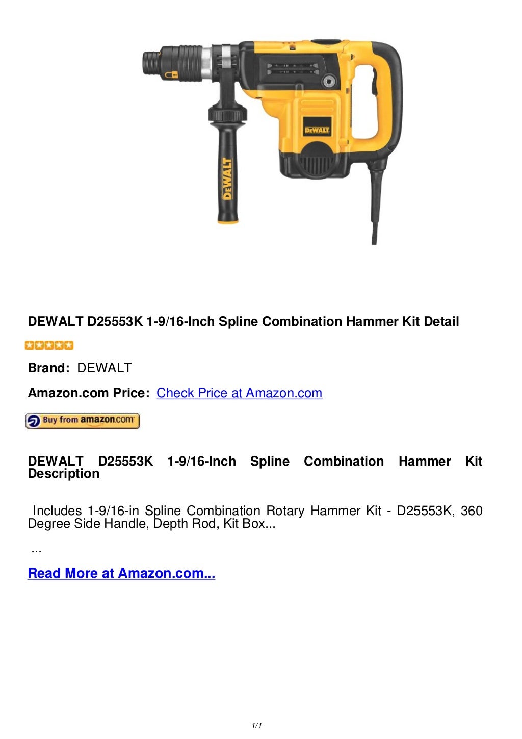 Dewalt d25553 k 1 9 16inch spline combination hammer kit