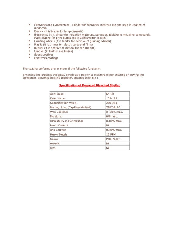 Dewaxed bleached shellac specification | PDF