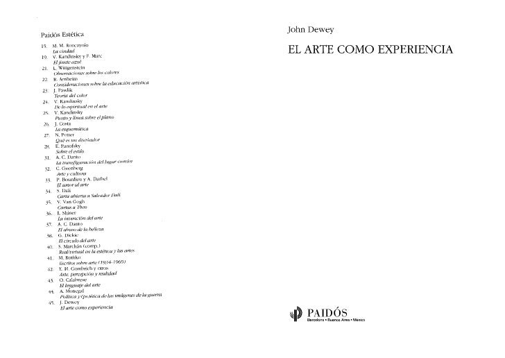 Dewey el arte como experiencia