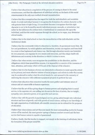 Dewey my pedagogic creed john dewey jan10 | PDF