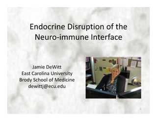 Endocrine Disruption of the 
Neuro‐‐immune Interface 
Jamie DeWitt 
East Carolina University 
Brody School of Medicine 
dewittj@ecu.edu 
1 
 