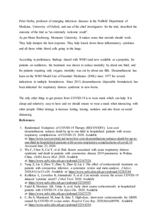 Dexamethasone, potential treatment on covid 19 | PDF