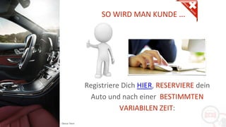 Copyright: Amedeo Marinelli - Dexcar Team
SO WIRD MAN KUNDE ...
Registriere Dich HIER, RESERVIERE dein
Auto und nach einer BESTIMMTEN
VARIABILEN ZEIT:
 