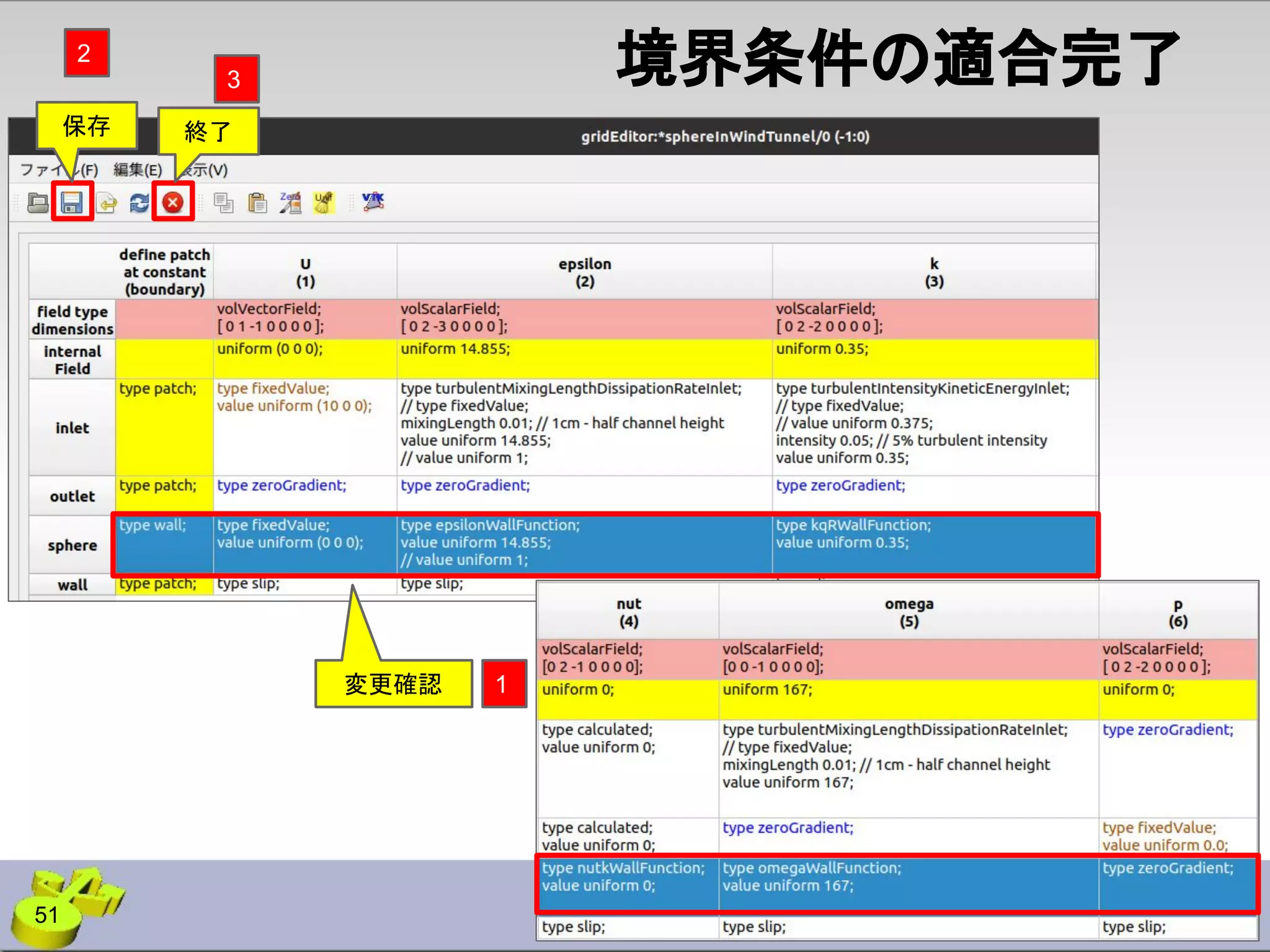境界条件の適合完了
51
変更確認 1
保存 終了
3
2
 