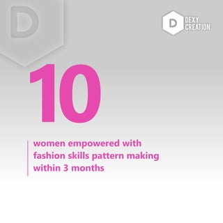 women empowered with
fashion skills pattern making
within 3 months
10
 