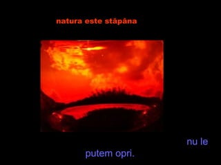 Dezastrele naturale sunt o lecţie dată umanităţii,
dovedind că natura este stăpâna şi nu oamenii care
           populează această planetă.




  Ne putem pregăti pentru dezastre, dar nu le
                putem opri.
 