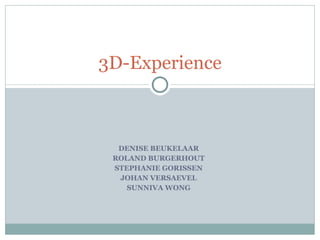 DENISE BEUKELAAR ROLAND BURGERHOUT STEPHANIE GORISSEN JOHAN VERSAEVEL SUNNIVA WONG 3D-Experience 