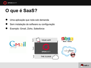 O que é SaaS?
●   Uma aplicação que roda sob demanda
●   Sem instalação de software ou configuração
●   Exemplo: Gmail, Zoho, Salesforce
 
